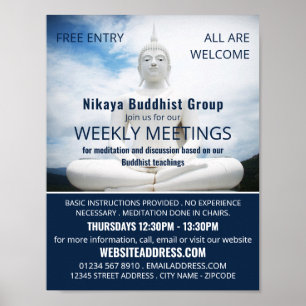 Vita Buddha-statyn, buddhism, buddhistiska Advert Poster