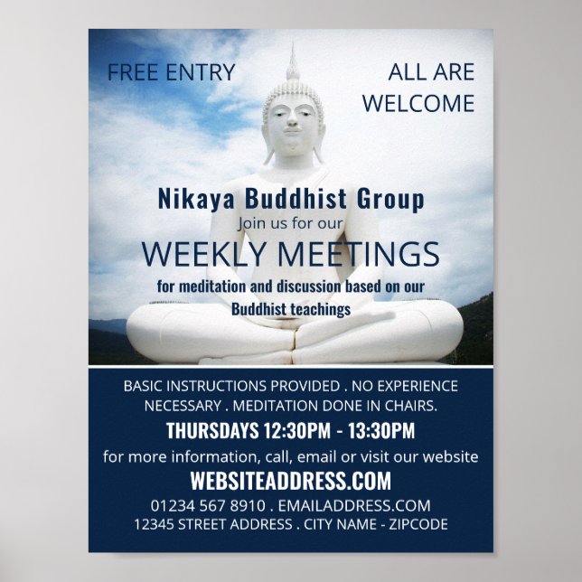Vita Buddha-statyn, buddhism, buddhistiska Advert Poster (Framsidan)