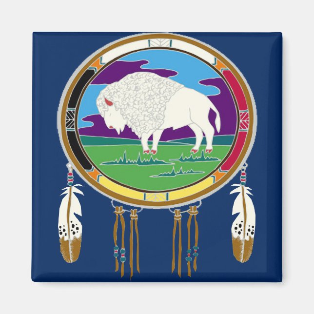 Vita Buffalo Native American Square Magnet (Framsidan)
