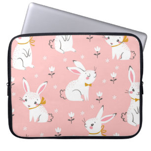 Vita Bunnier: Cute Blommigt Sömlös Laptop Fodral