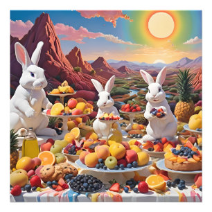 Vita bunnier med fruktlandskap fototryck