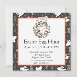 Vita Bunnies & Vår blommor Påsk Inbjudningar