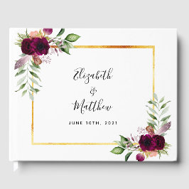 Vita burgundiska blommigtar Greenery elegant bröll Gästböcker