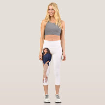 Vita byxor med midjehöjd, yogabyxa med tryck på.