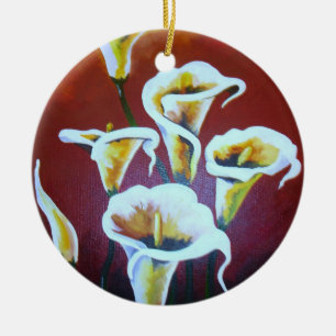Vita Calla Lilies Konstnärliga skurna blommor på B Julgransprydnad Keramik