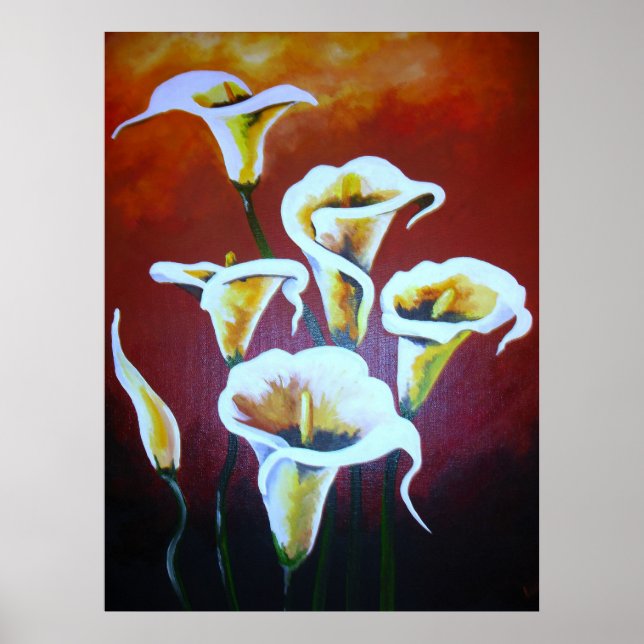 Vita Calla Lilies Konstnärliga skurna blommor på B Poster (Framsidan)