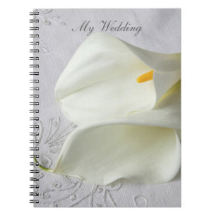 Vita Calla lilies på Linen bröllop Anteckningsbok Med Spiral