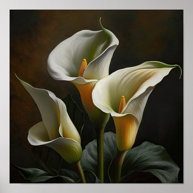 Vita Calla Lilior Lilje Blomma Konsttryck Poster (Framsidan)