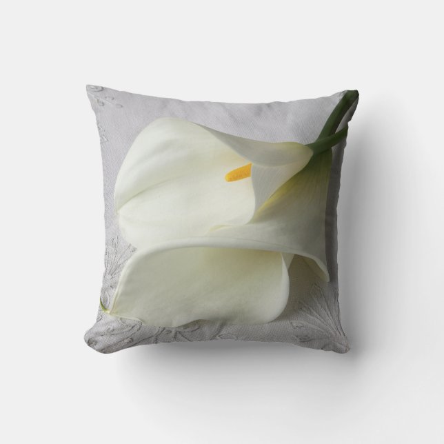 vita calla lilior på linne kastkudde kudde (Framsida)