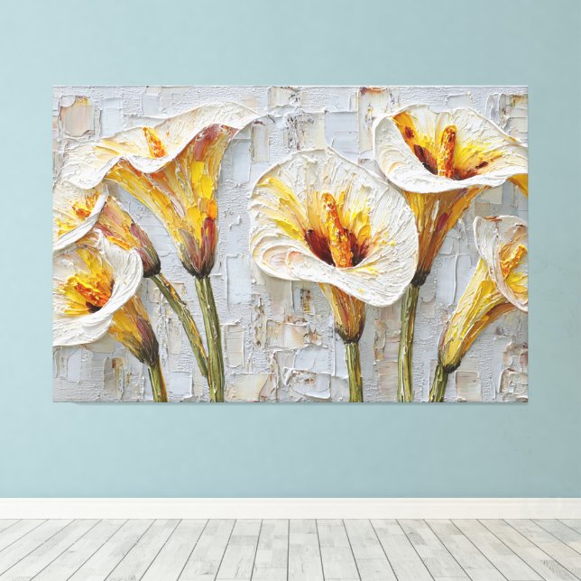 Vita Calla Lilior Texturerad Abstrakt Väggkonst Canvastryck (Insitu (trägolv))