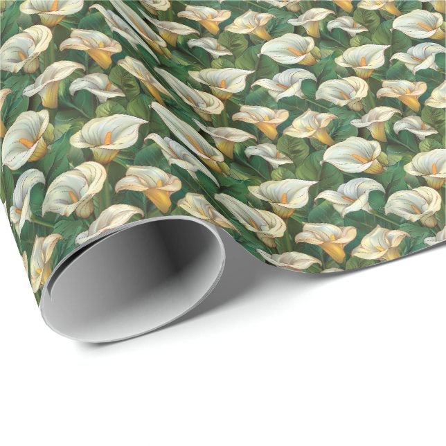 Vita Calla Lily Blommig Presentinslag Bröllop Presentpapper (Rullad Hörn)