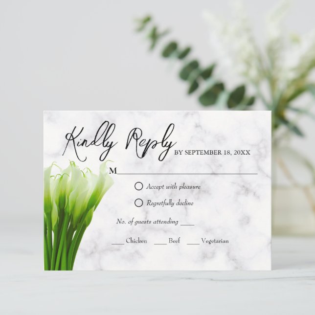 Vita Calla Lily Blommor Bröllop RSVP-kort OSA Kort (Stående Fram)