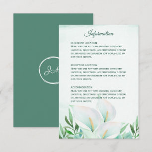 Vita Calla Lily Monogram Bröllopsmottagningkort Inbjudningar