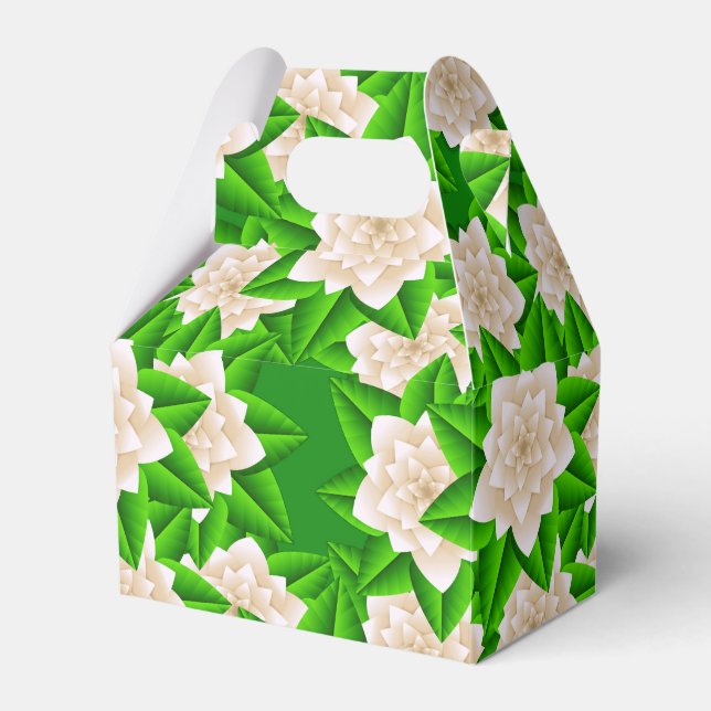 Vita Camellias och Grönt Löv Presentaskar (Framsidan Sidan)