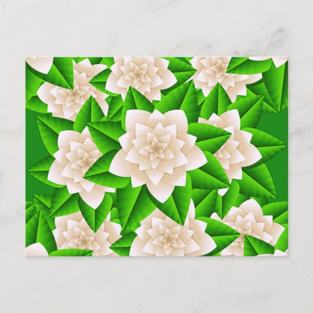 Vita Camellias och Grönt Löv Vykort (Framsida)