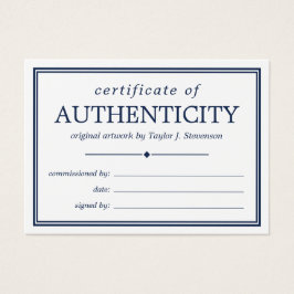 Vita certifikat för marinblå äkthet