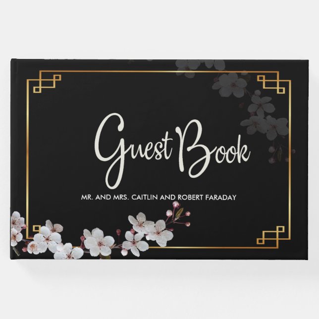 vita Cherry-Blommar &golden Ram Gästböcker (Framsida)