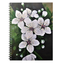 Vita Cherry Flowers Art i akryl Anteckningsbok