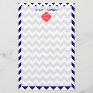 Vita Chevron Zigzag Coral Quatrefoil Monogram Brevpapper