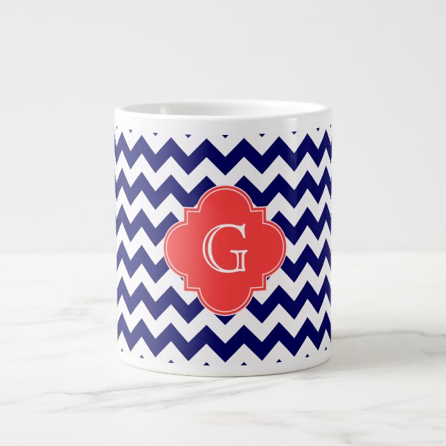 Vita Chevron Zigzag Coral Quatrefoil Monogram Jumbo Mugg (Framsidan)