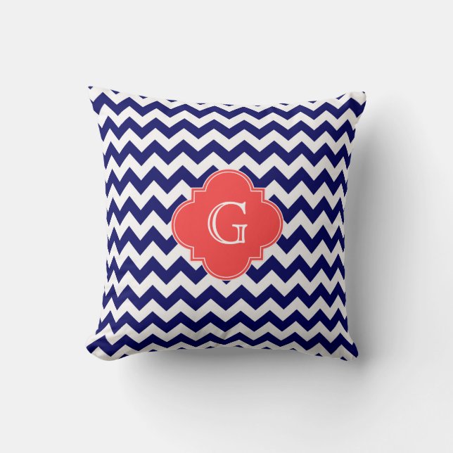 Vita Chevron Zigzag Coral Quatrefoil Monogram Kudde (Framsida)