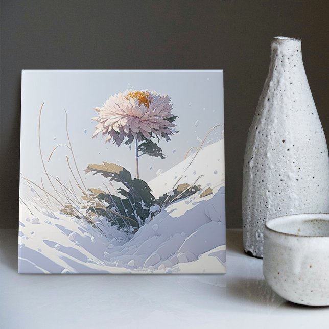 Vita Chrysanthemum-berget som brinner genom Snö Kakelplatta (Skapare uppladdad)