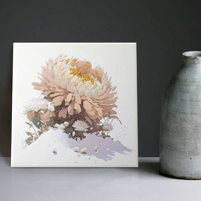 Vita Chrysanthemum-berget som brinner genom Snö Kakelplatta (Skapare uppladdad)