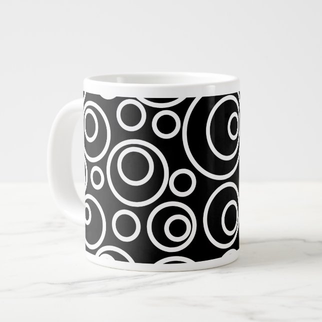 Vita cirklar Design på svart Jumbo Mugg (Framsida vänster)