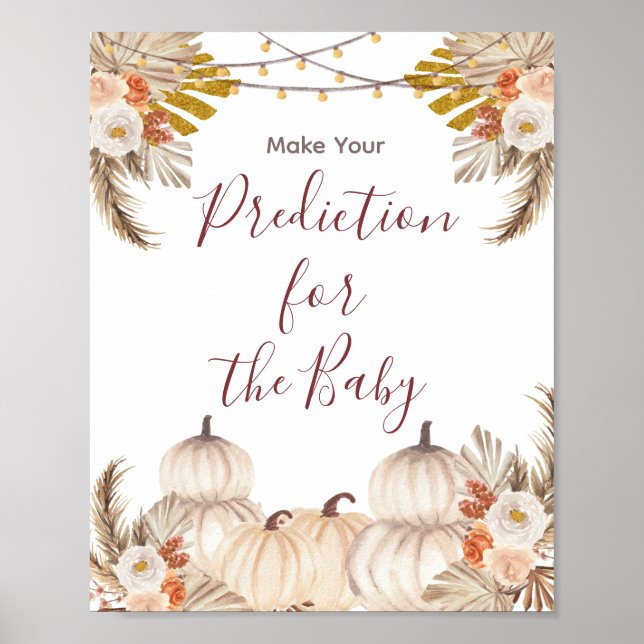 Vita Cream Pumpkin Blommigt Predictions for baby Poster (Framsidan)