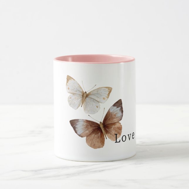 Vita Crème Bruna Fjärilar Kärlek Mugg (Center)