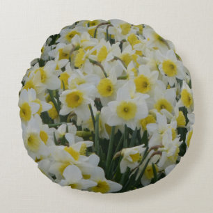 Vita Daffodils Rund Kudde