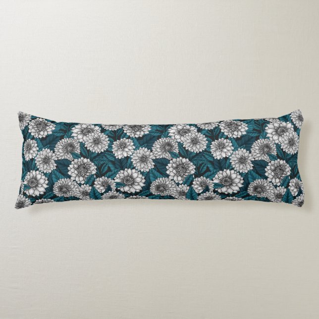 Vita Dahlia-trädgården/ blå löv 2 Kroppskudde (Framsidan)