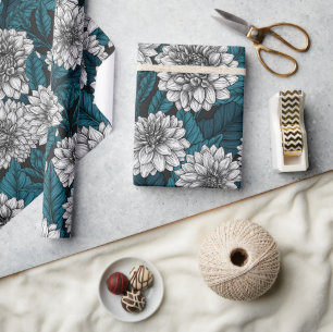 Vita Dahlia-trädgården/ blå löv 2 Presentpapper