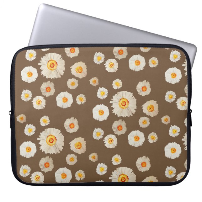Vita Daisy Blommor Neopren Datorfodral 15" (Framsidan)