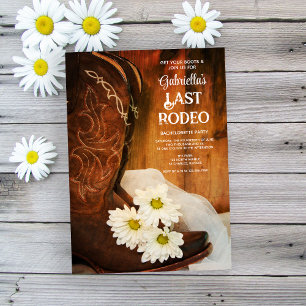 Vita Daisy Boots Last Rodeo Bachelorette Party Inbjudningar