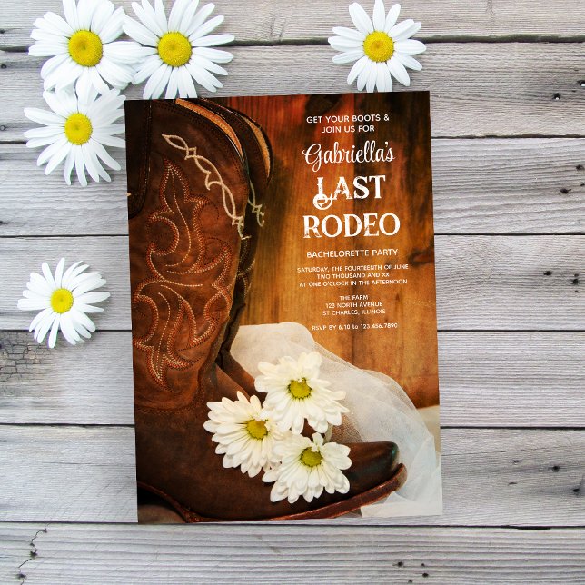 Vita Daisy Boots Last Rodeo Bachelorette Party Inbjudningar (Skapare uppladdad)