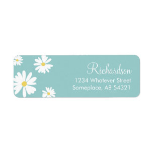 Vita Daisy Flowers Aqua-bakgrundsetiketter Returadress Etikett