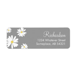 Vita Daisy Flowers Grått Bakgrundsetiketter Returadress Etikett