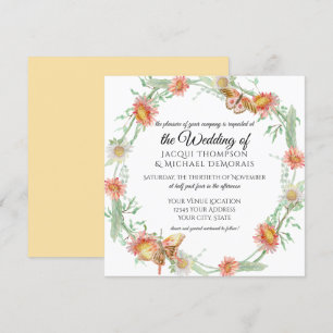 Vita Daisy Guld Gult i Blommigten Coral Butterfly Inbjudningar