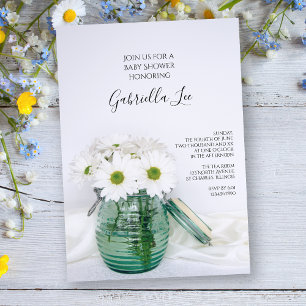 Vita Daisy i Blue Burk Vas Baby Shower Inbjudningar