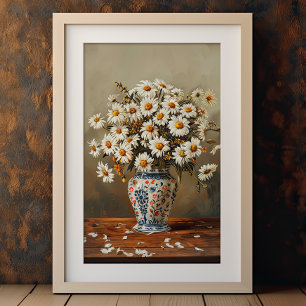 Vita Daisy i ett orientaliskt Vas Gouache målat Poster