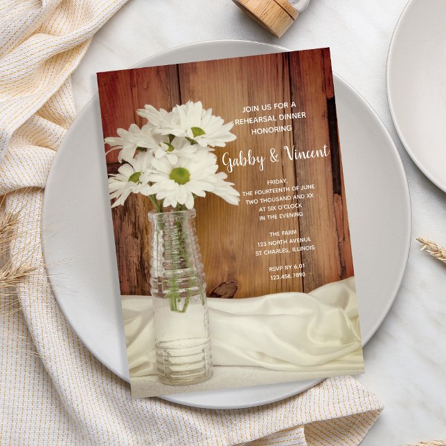 Vita Daisy i Mjölk Flaska Farm Rehearsal Middag Inbjudningar (Skapare uppladdad)