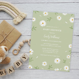 Vita Daisy med enkel Elegant, grön babystövel Inbjudningar