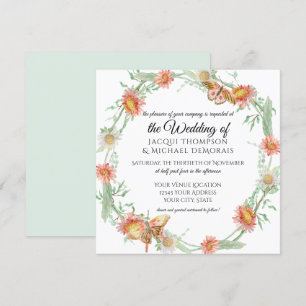 Vita Daisy Mint-Grönt i Blommigten Coral Butterfly Inbjudningar