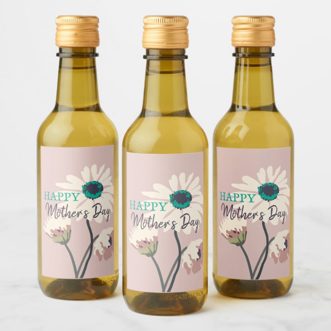 Vita Daisy Modern Blommigt Blooms Mors dag Vinetikett (Flaskor)