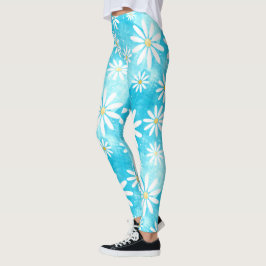 vita daisy mönster-färgövertoningsfärgblock leggings