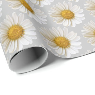 Vita Daisy Mönster Light Grått Presentpapper