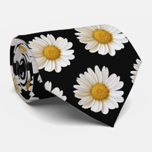 Vita Daisy Mönster på Black Neck Tie Slips