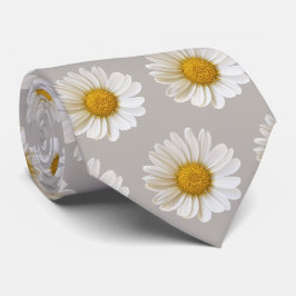 Vita Daisy Mönster på Light Grått Neck Tie Slips