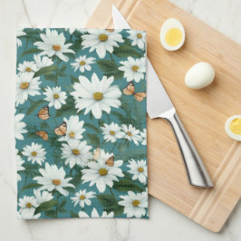 Vita Daisy och fjärilar Kökshandduk